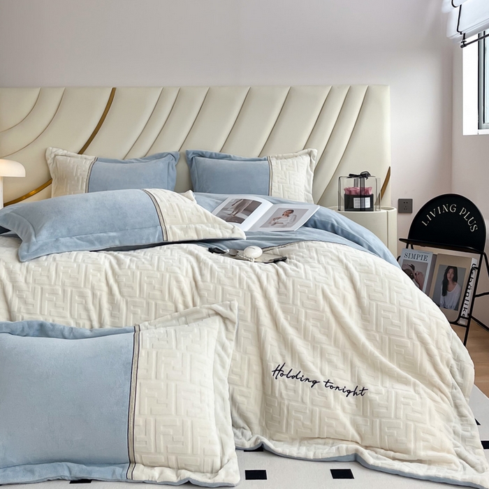 91家纺网 家纺一手货源 找家纺 （总）2024秋冬新款时尚宽边立体剪花刺绣加厚牛奶绒四件套-赫莲娜系列