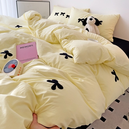 91家纺网 家纺一手货源 找家纺 森璐家纺 2024新款A类水洗棉毛巾绣四件套蝴蝶结学生宿舍三件套