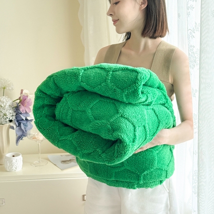 91家纺网 家纺一手货源 找家纺 丹本家纺 2025新款塔肤绒跨境双面提花足球格加厚毛毯盖毯 绿色