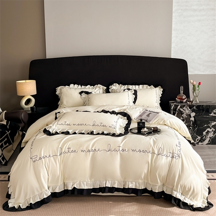 91家纺网 家纺一手货源 找家纺 （总）艺玲家纺 2024新款法式轻奢风双层花边工艺重工刺绣四件套