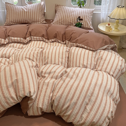 莱茵家居 2024新款色织提花全棉水洗棉四件套 素瑾-焦糖