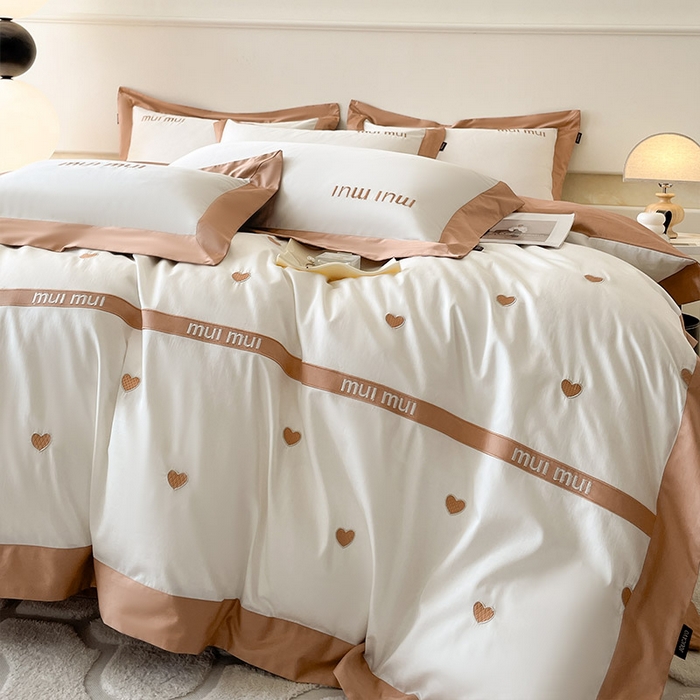 91家纺网 家纺一手货源 找家纺  2024新款A类母婴级100支长绒棉四件套全棉纯棉轻奢拼接刺绣床单床笠款高端床上用品 可卡棕