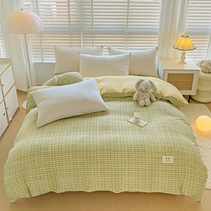 91家纺网 家纺一手货源 找家纺 （总）简一 2025新款牛奶绒无印风ins风方格系列-单被套