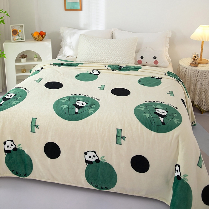 91家纺网 家纺一手货源 找家纺 侨鑫 2024新款法兰绒毛毯 熊猫宝宝