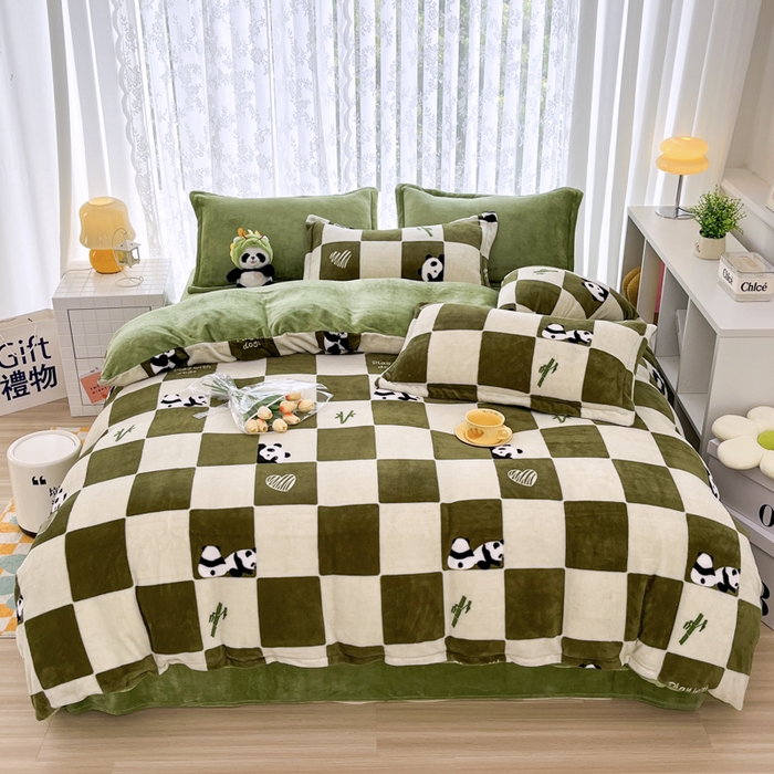 91家纺网 家纺一手货源 找家纺 青螺家纺 2024加厚高克重保暖爆款小清新牛奶绒印花双面绒单被套 休闲熊猫