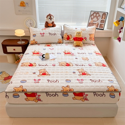 迪梦思 2024新款正版授权卡通牛奶绒床垫床护垫 学生床垫床笠 阳光维尼-床笠款