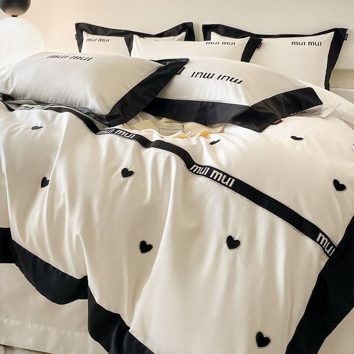 91家纺网 家纺一手货源 找家纺  2024新款A类母婴级100支长绒棉四件套全棉纯棉轻奢拼接刺绣床单床笠款高端床上用品 深邃黑