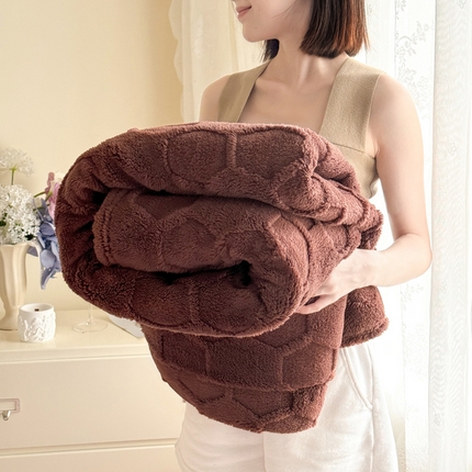 91家纺网 家纺一手货源 找家纺 丹本家纺 2025新款塔肤绒跨境双面提花足球格加厚毛毯盖毯 棕色