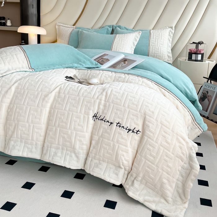 91家纺网 家纺一手货源 找家纺 2024秋冬新款时尚宽边立体剪花刺绣加厚牛奶绒四件套-赫莲娜系列 赫莲娜水兰