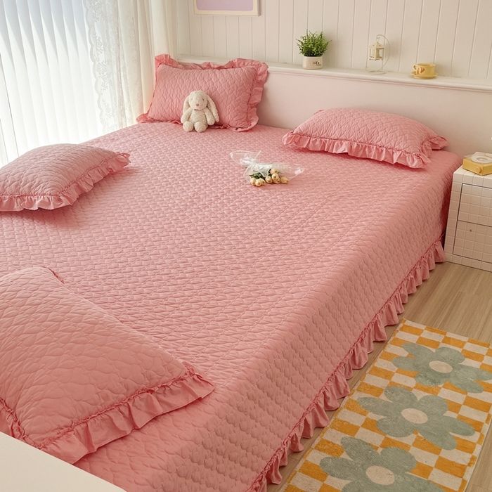 91家纺网 家纺一手货源 找家纺 暖居 2024支持定制纯棉榻榻米四件套全棉农村单件大炕盖纯色床单三件套系列 粉色