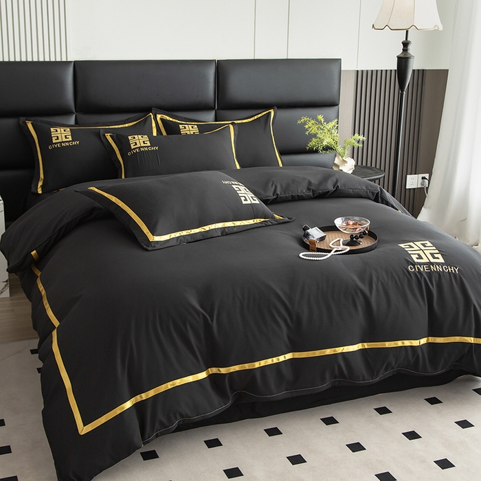 91家纺网 家纺一手货源 找家纺 富宁家纺 2025新款亲肤棉磨毛刺绣四件套-梵希系列 黑