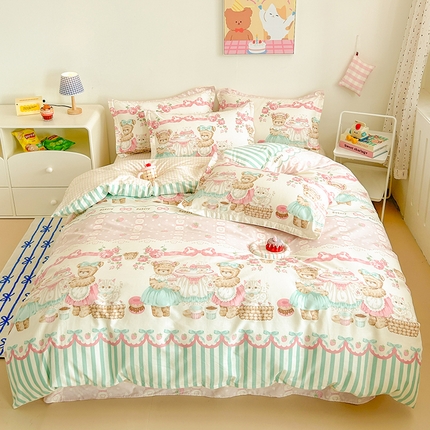 绵庭家纺 2024新款全棉印花套件系列-洛丽塔 甜梦小熊