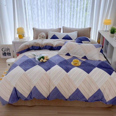 91家纺网 家纺一手货源 找家纺 青螺家纺 2024加厚高克重保暖爆款小清新牛奶绒印花双面绒单被套 晨筱