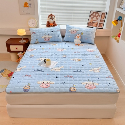迪梦思 2024新款正版授权卡通牛奶绒床垫床护垫 学生床垫床笠 泳池玉桂狗-床垫款