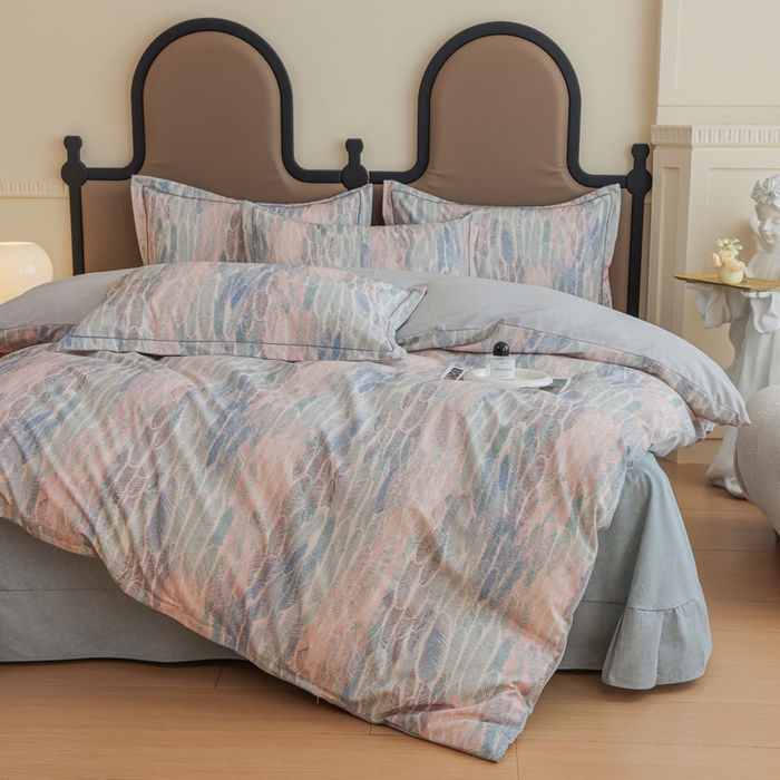 91家纺网 家纺一手货源 找家纺 2024新款全棉加厚长绒棉数码印花四件套 莫妮卡-蓝