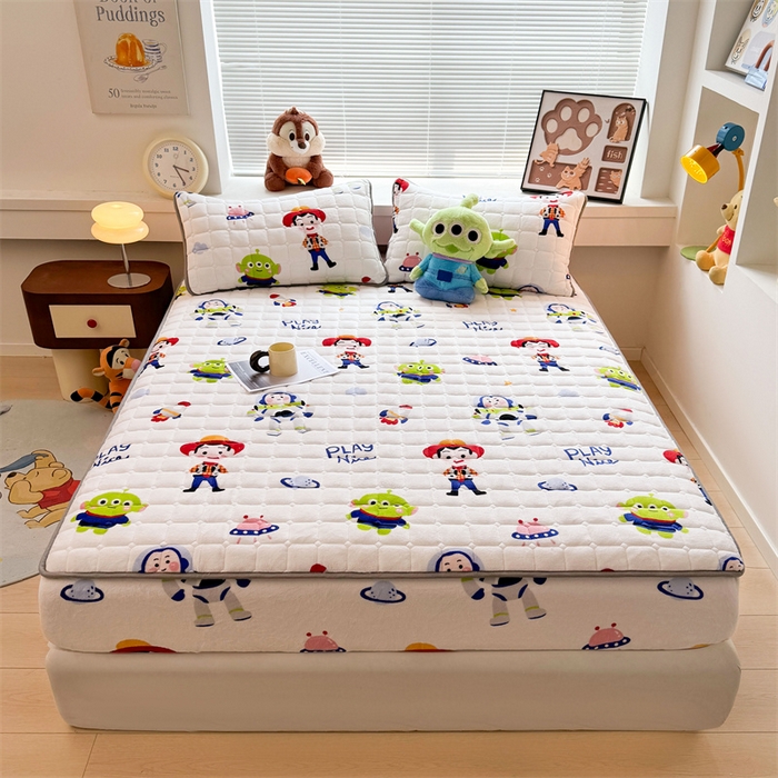 91家纺网 家纺一手货源 找家纺 迪梦思 2024新款正版授权卡通牛奶绒床垫床护垫 学生床垫床笠 巴斯乐园-床笠款