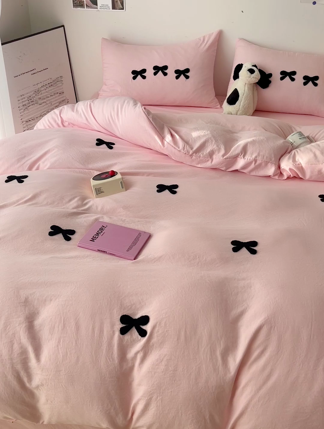 91家纺网 家纺一手货源 找家纺 森璐家纺 2024新款1水洗棉毛巾绣四件套蝴蝶结学生宿舍三件套（含买家秀） 蝴蝶结-粉色
