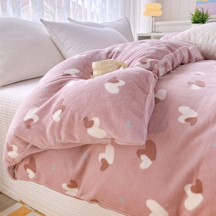 青螺家纺 2024加厚高克重保暖爆款小清新牛奶绒印花双面绒单被套 美心粉