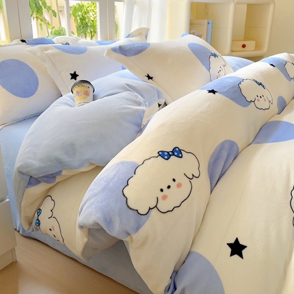 91家纺网 家纺一手货源 找家纺 （总）丝羽坊 2024新款加厚小清新牛奶绒印花四件套单被套床笠四件套-场景二