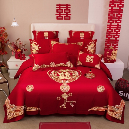 91家纺网 家纺一手货源 找家纺 （总）千禧家纺 2024新款双面长绒棉磨毛加厚保暖绣花婚庆套件