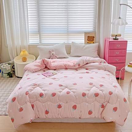 2024新款A类水洗棉印花超柔保暖冬被 草莓粉