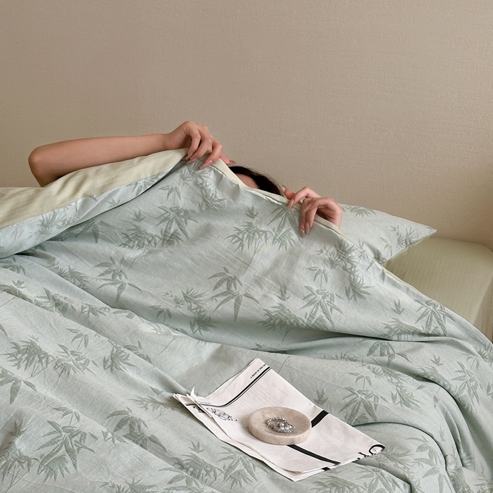 91家纺网 家纺一手货源 找家纺 梦享生活家居 2024新款全棉A类色织大提花四件套 提花竹韵绿