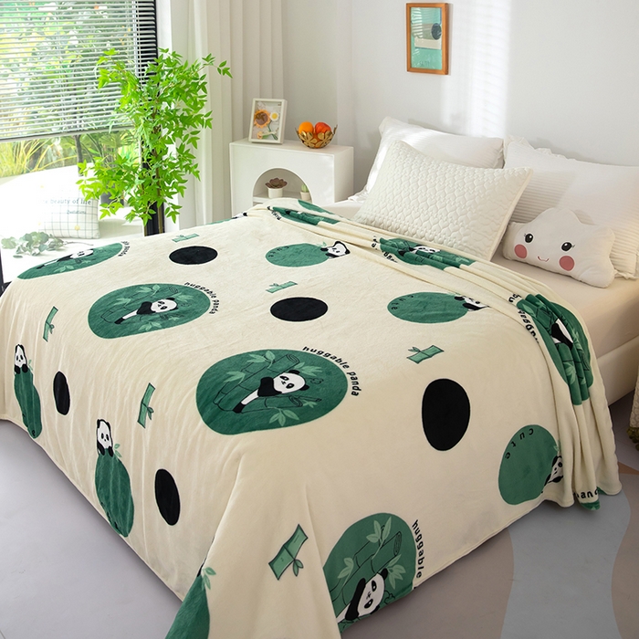 91家纺网 家纺一手货源 找家纺 侨鑫 2024新款法兰绒毛毯 熊猫宝宝