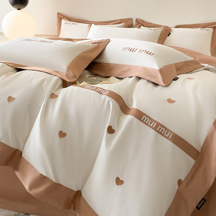 91家纺网 家纺一手货源 找家纺  2024新款A类母婴级100支长绒棉四件套全棉纯棉轻奢拼接刺绣床单床笠款高端床上用品 可卡棕