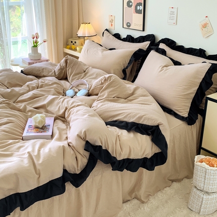 91家纺网 家纺一手货源 找家纺 （总）2024新款水洗棉知梦系列黑花边四件套
