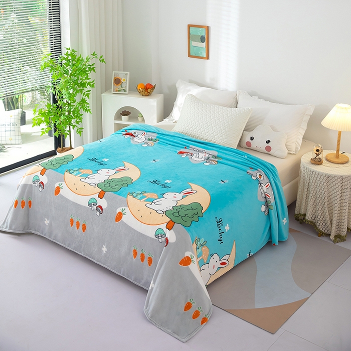 91家纺网 家纺一手货源 找家纺 侨鑫 2024新款法兰绒毛毯 玉兔