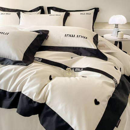 91家纺网 家纺一手货源 找家纺 （总）爱妮菲 2024新款A类母婴级100支长绒棉四件套全棉纯棉轻奢拼接刺绣床单床笠款高端床上用品