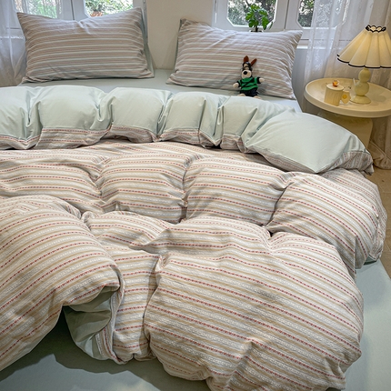 91家纺网 家纺一手货源 找家纺 莱茵家居 2024新款色织提花全棉水洗棉四件套 美拉-湖蓝