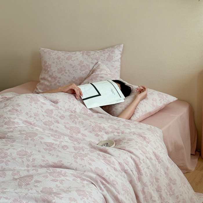 91家纺网 家纺一手货源 找家纺 梦享生活家居 2024新款全棉A类色织大提花四件套 提花粉黛