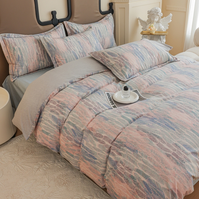 91家纺网 家纺一手货源 找家纺 2024新款全棉加厚长绒棉数码印花四件套 莫妮卡-蓝