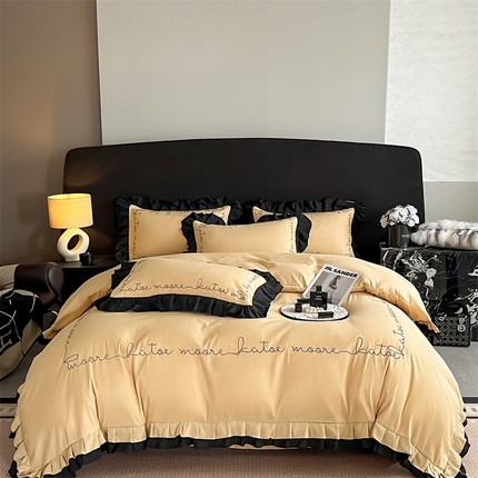 91家纺网 家纺一手货源 找家纺 （总）艺玲家纺 2024新款法式轻奢风双层花边工艺重工刺绣四件套