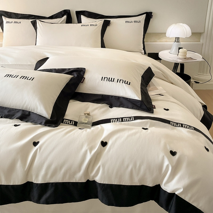 91家纺网 家纺一手货源 找家纺  2024新款A类母婴级100支长绒棉四件套全棉纯棉轻奢拼接刺绣床单床笠款高端床上用品 深邃黑