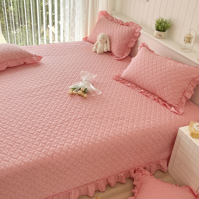 91家纺网 家纺一手货源 找家纺 暖居 2024支持定制纯棉榻榻米四件套全棉农村单件大炕盖纯色床单三件套系列 粉色