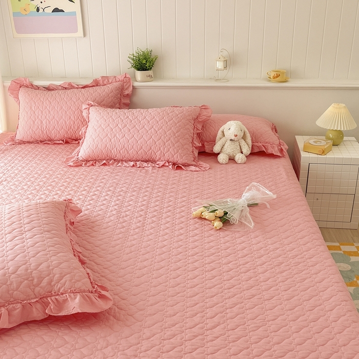 91家纺网 家纺一手货源 找家纺 暖居 2024支持定制纯棉榻榻米四件套全棉农村单件大炕盖纯色床单三件套系列 粉色