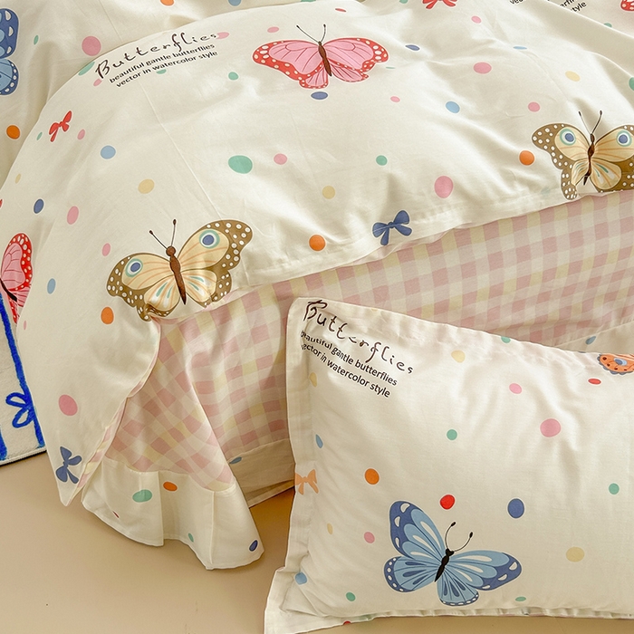 91家纺网 家纺一手货源 找家纺 绵庭家纺 2024新款全棉印花套件系列-洛丽塔 蝴蝶翩翩