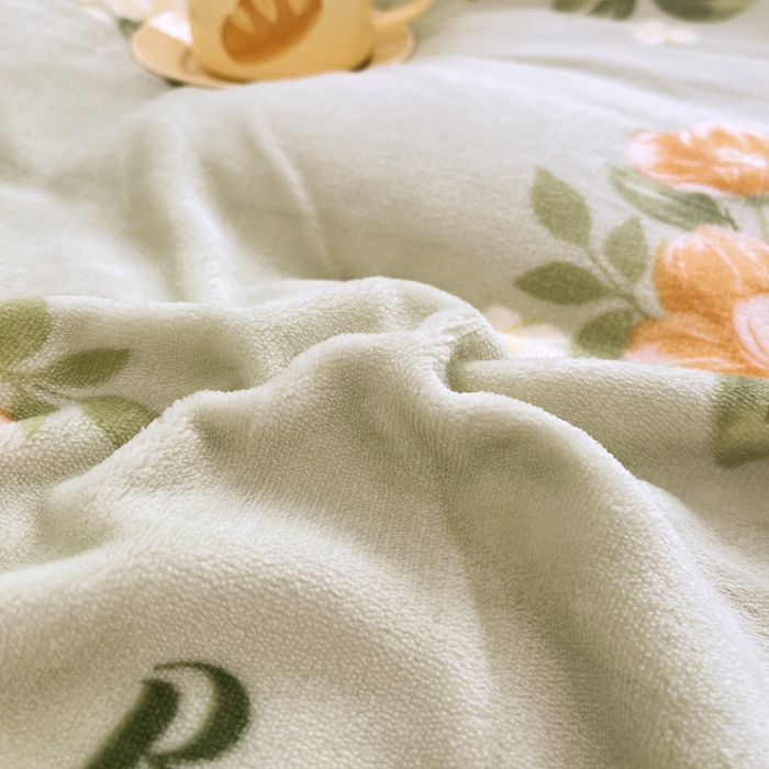 91家纺网 家纺一手货源 找家纺 青螺家纺 2024加厚高克重保暖爆款小清新牛奶绒印花双面绒单被套 清颜