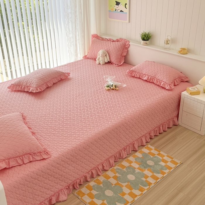 91家纺网 家纺一手货源 找家纺 暖居 2024支持定制纯棉榻榻米四件套全棉农村单件大炕盖纯色床单三件套系列 粉色