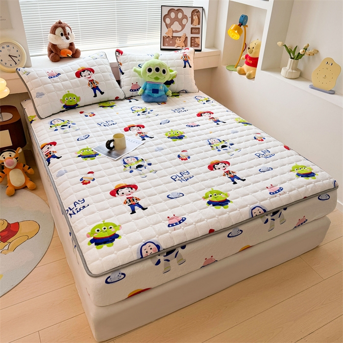 91家纺网 家纺一手货源 找家纺 迪梦思 2024新款正版授权卡通牛奶绒床垫床护垫 学生床垫床笠 巴斯乐园-床笠款