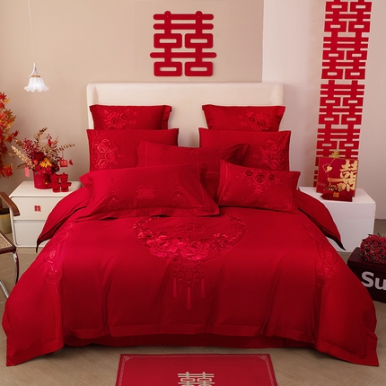 千禧家纺 2024新款双面长绒棉磨毛加厚保暖绣花婚庆套件 相伴一生