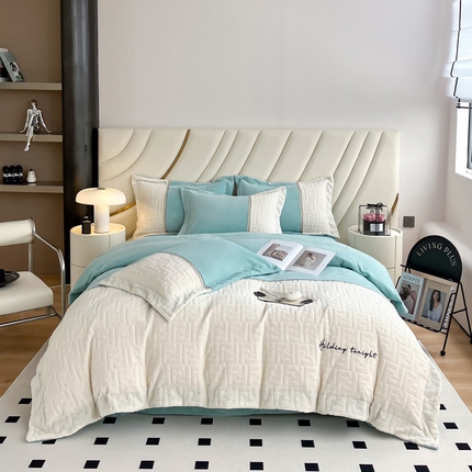 2024秋冬新款时尚宽边立体剪花刺绣加厚牛奶绒四件套-赫莲娜系列 赫莲娜水兰