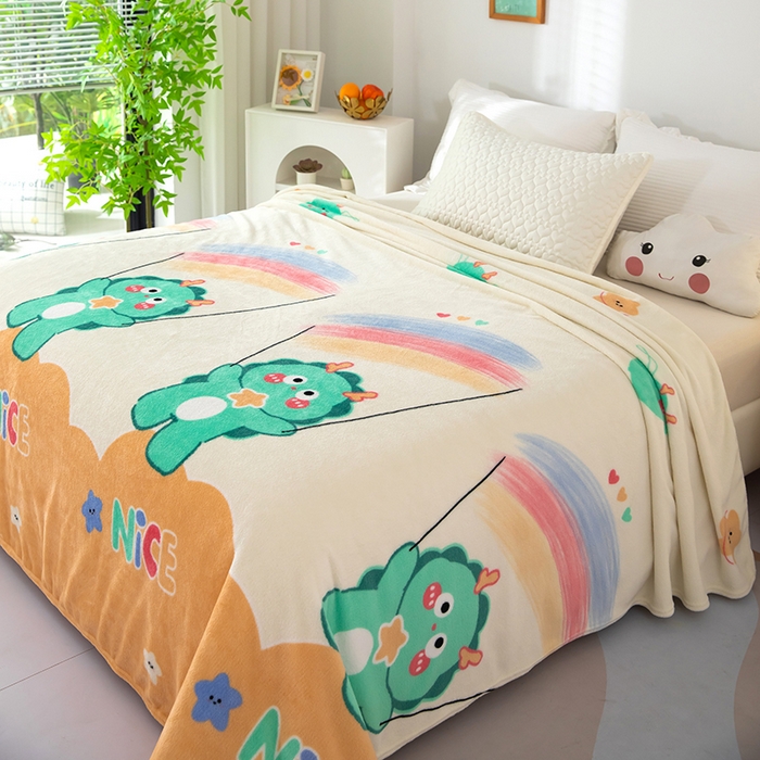 91家纺网 家纺一手货源 找家纺 侨鑫 2024新款法兰绒毛毯 小恐龙