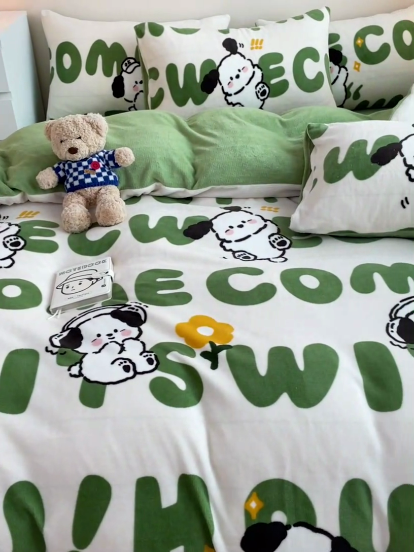 91家纺网 家纺一手货源 找家纺 西引力 2024新款加厚小清新牛奶绒四件套床单款床笠款单被套爆款 欢乐萌宠