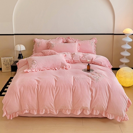91家纺网 家纺一手货源 找家纺 星尚家纺 2024新款A类全消光牛奶绒四件套-伊莉雅 樱花粉