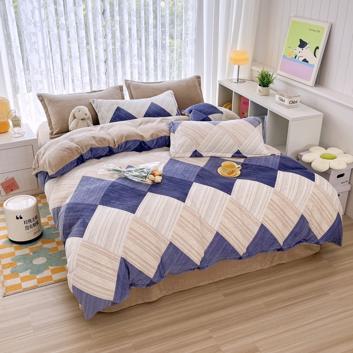 91家纺网 家纺一手货源 找家纺 青螺家纺 2024加厚高克重保暖爆款小清新牛奶绒印花双面绒单被套 晨筱