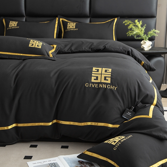 91家纺网 家纺一手货源 找家纺 富宁家纺 2025新款亲肤棉磨毛刺绣四件套-梵希系列 黑