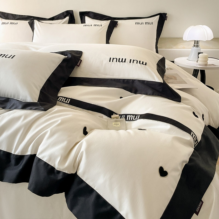 91家纺网 家纺一手货源 找家纺  2024新款A类母婴级100支长绒棉四件套全棉纯棉轻奢拼接刺绣床单床笠款高端床上用品 深邃黑